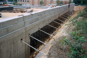 Soil nail wall at a construction site
